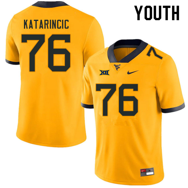 Youth #76 Charlie Katarincic West Virginia Mountaineers College Football Jerseys Sale-Gold - Click Image to Close